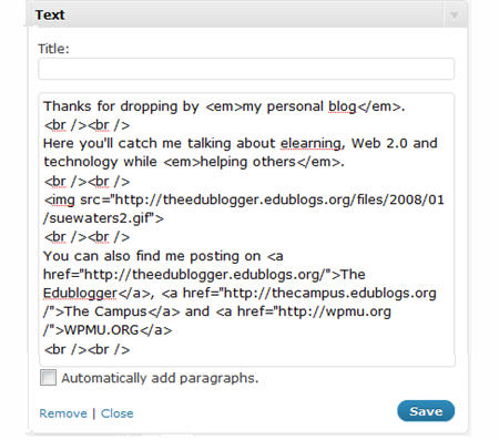 Example of HTML code to use in text widget